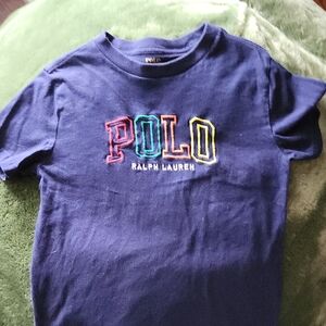 Ralph Lauren Blue Short Sleeve Tee with Multicolor Logo
